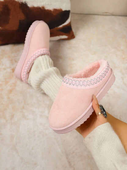 Plush Pink Slip On Winter Slippers
