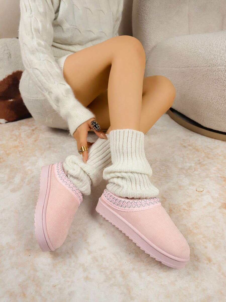 Plush Pink Slip On Winter Slippers