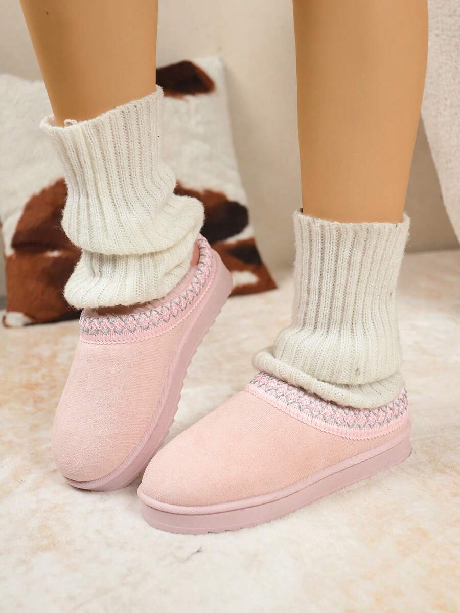 Plush Pink Slip On Winter Slippers