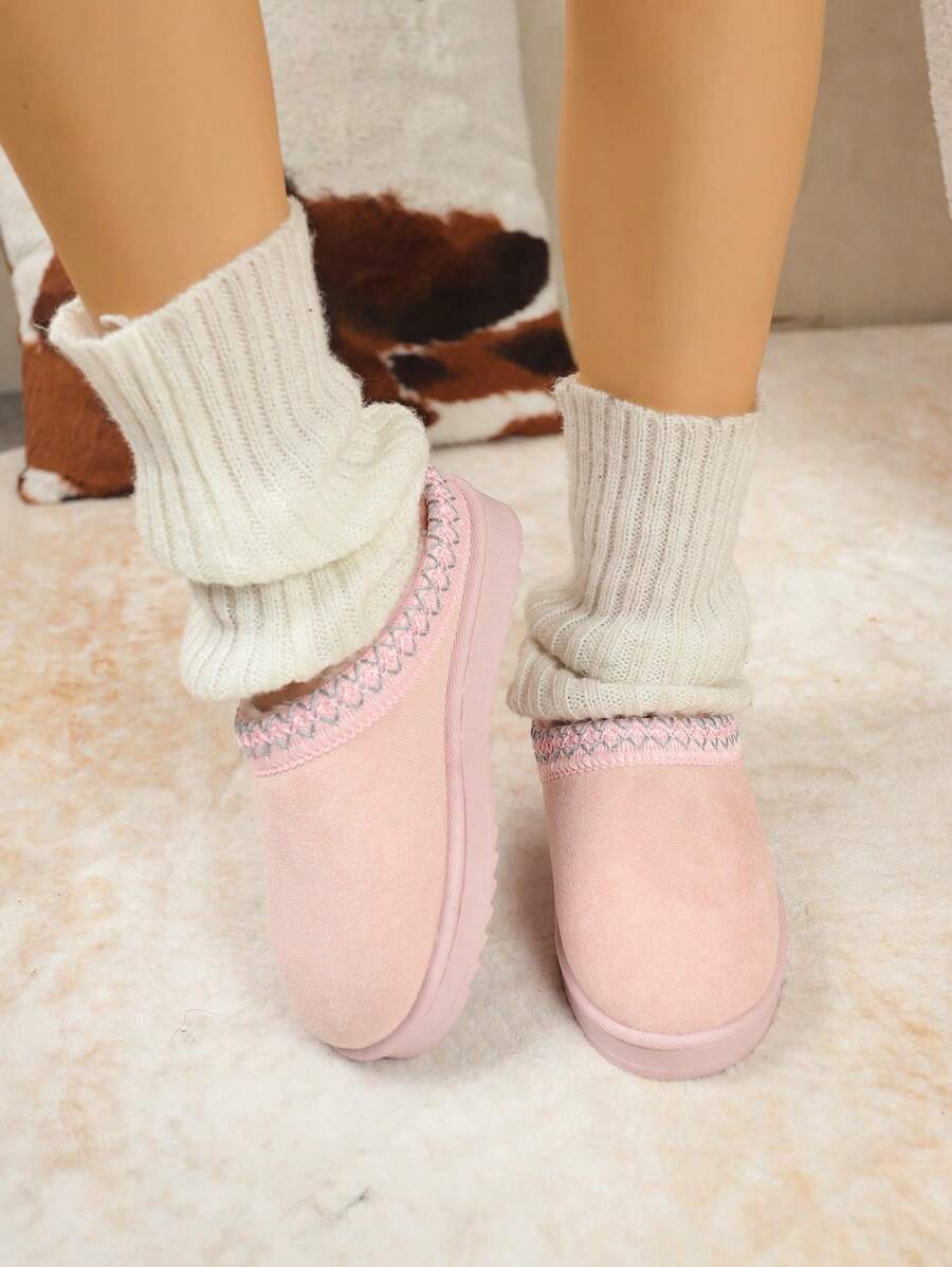 Plush Pink Slip On Winter Slippers