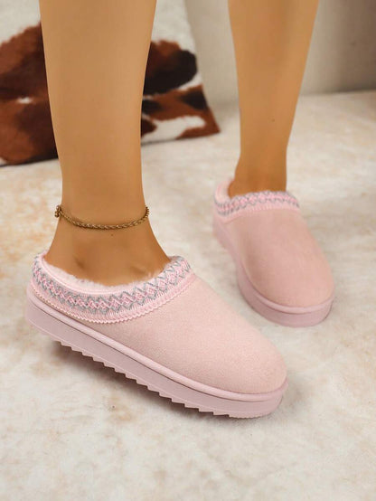 Plush Pink Slip On Winter Slippers