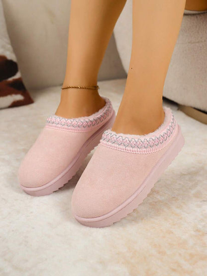 Plush Pink Slip On Winter Slippers