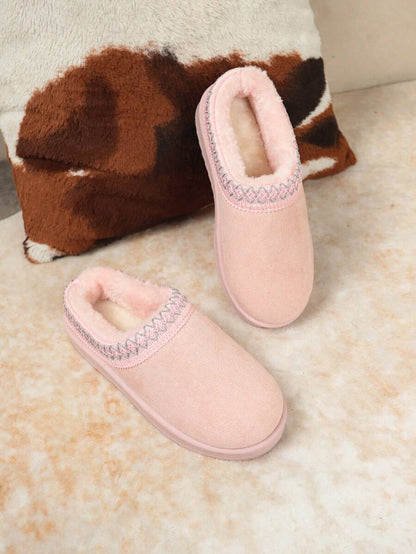 Plush Pink Slip On Winter Slippers