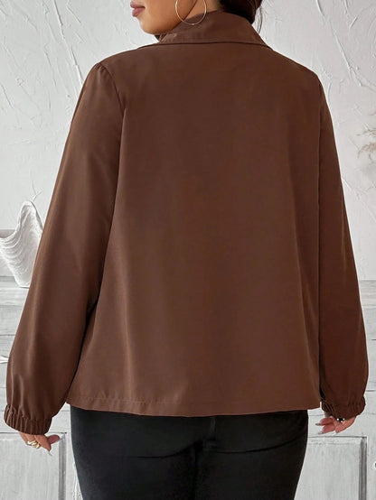 Plus Size Fleece Lined Zip Front Casual Jacket With Pockets