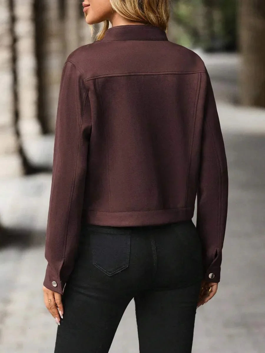 Wool Blend Jacket Crop Length Single Breasted Collar