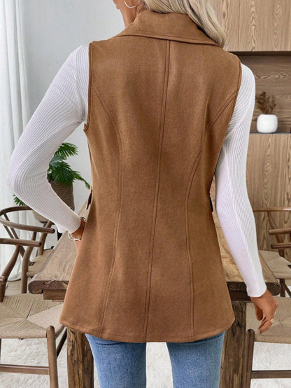 Sleeveless Lapel Neck Vest Blazer Slim Fit With Pockets