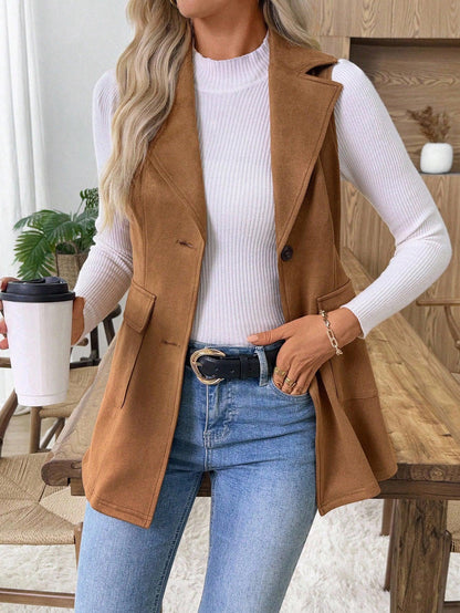 Sleeveless Lapel Neck Vest Blazer Slim Fit With Pockets