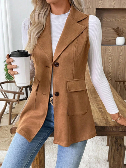 Sleeveless Lapel Neck Vest Blazer Slim Fit With Pockets
