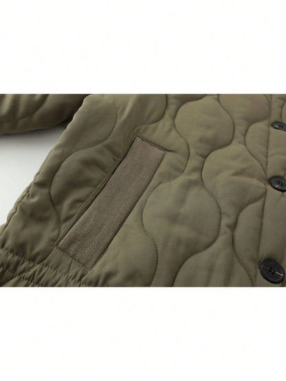 Quilted Padded Zip Front Jacket With Pockets