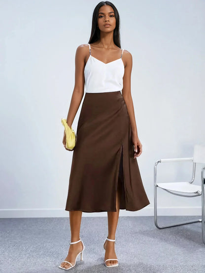 A Line Skort With Side Slit Midi Length Elegant Design