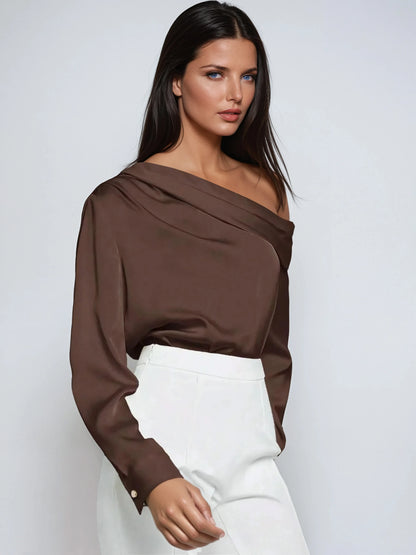 Elegant Satin Blouse With Draped Ruched Silhouette