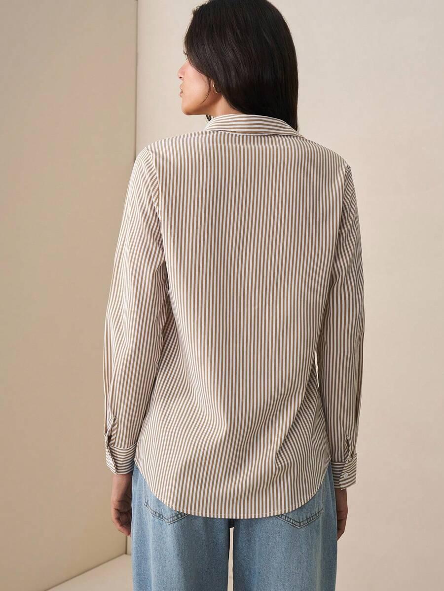 Front Button-Down Long Sleeve Shirt Versatile Elegant Chic