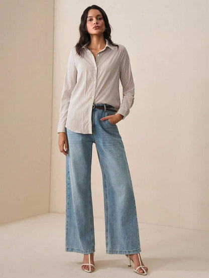 Front Button-Down Long Sleeve Shirt Versatile Elegant Chic