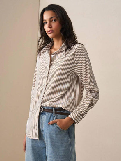 Front Button-Down Long Sleeve Shirt Versatile Elegant Chic