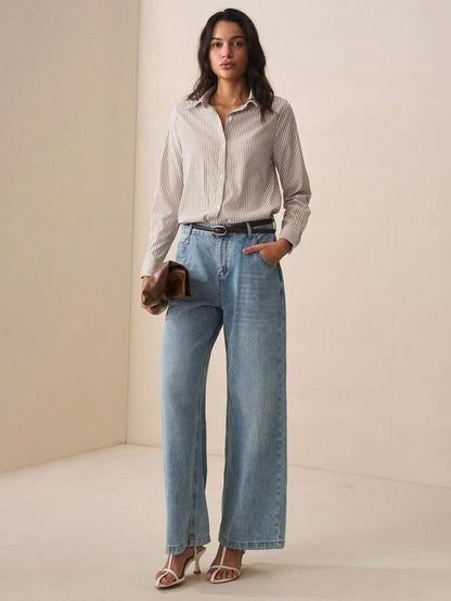 Front Button-Down Long Sleeve Shirt Versatile Elegant Chic