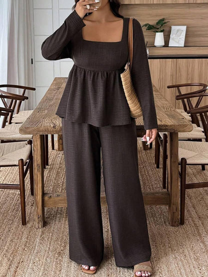 Plus Size Army Green Square Neck Two Piece Set Comfort
