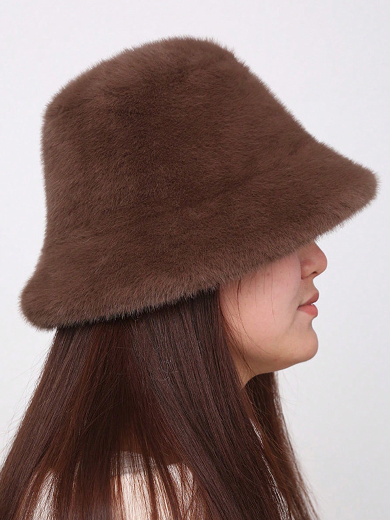 Plush Autumn Windproof Bucket Hat For Women Solid Color Casual Polyester Warm Winter Cap
