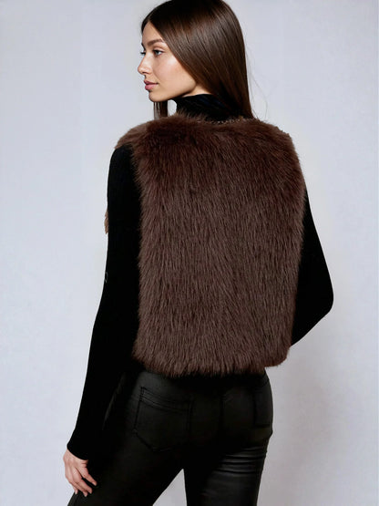 Faux Fur Vest V Neck Sleeveless Short Casual Fit Chic