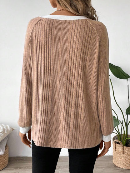 Colorblock Raglan Sweatshirt Round Neck Pullover Lined For Warmth Casual Daily