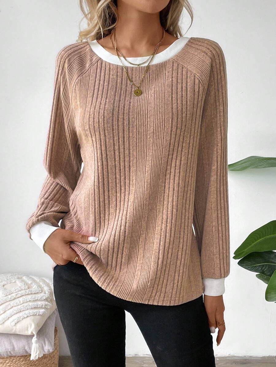 Colorblock Raglan Sweatshirt Round Neck Pullover Lined For Warmth Casual Daily