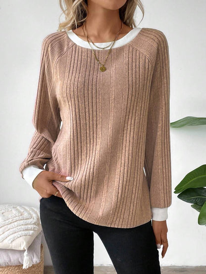 Colorblock Raglan Sweatshirt Round Neck Pullover Lined For Warmth Casual Daily