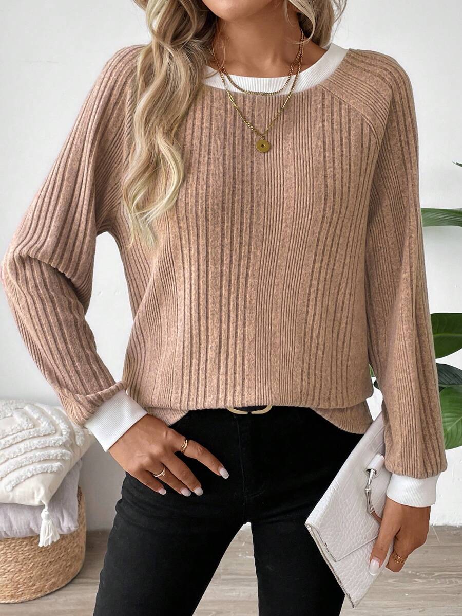 Colorblock Raglan Sweatshirt Round Neck Pullover Lined For Warmth Casual Daily