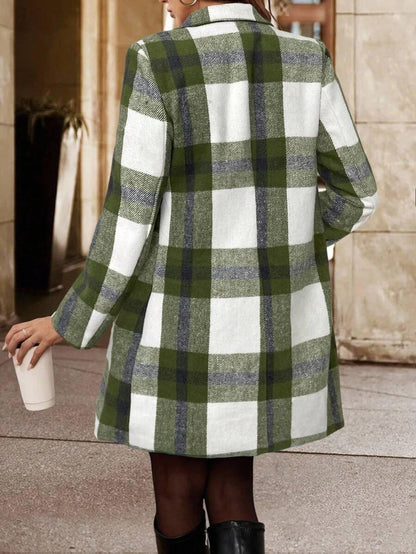 Timeless Plaid Wool Coat Turndown Collar Double Breasted