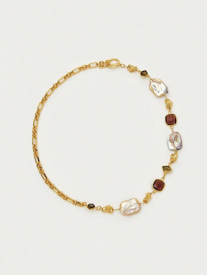 Asymmetrical Faux Pearl Necklace With Gold Finish Glam