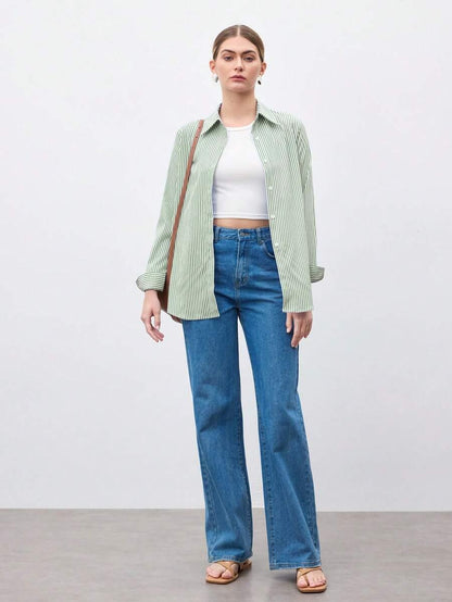 Front Button-Down Long Sleeve Shirt Versatile Elegant Chic