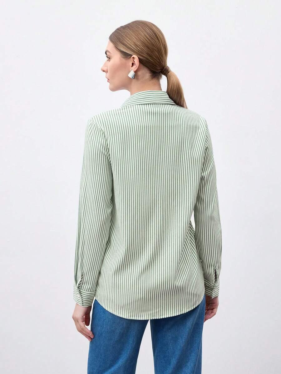 Front Button-Down Long Sleeve Shirt Versatile Elegant Chic