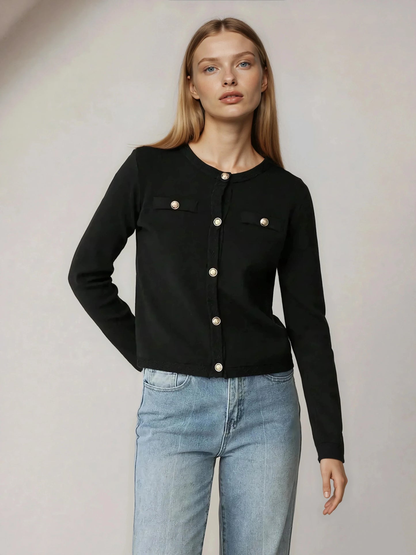 Knit Cardigan With Button Front For Workwear Comfort