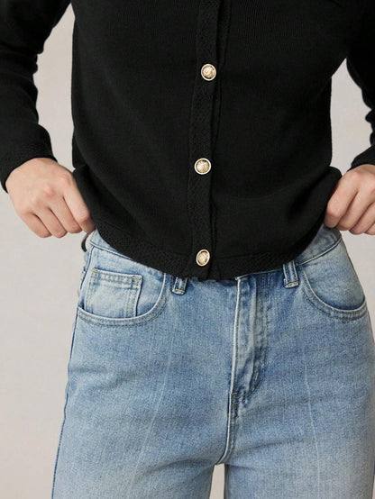 Knit Cardigan With Button Front For Workwear Comfort