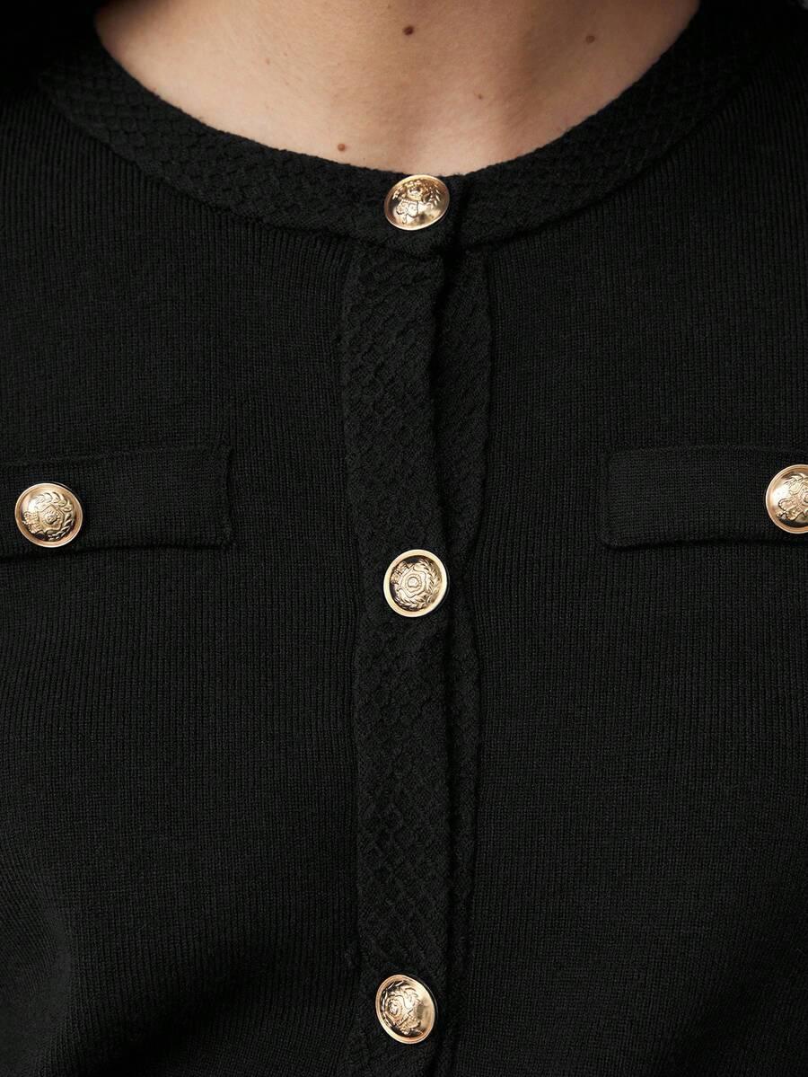 Knit Cardigan With Button Front For Workwear Comfort