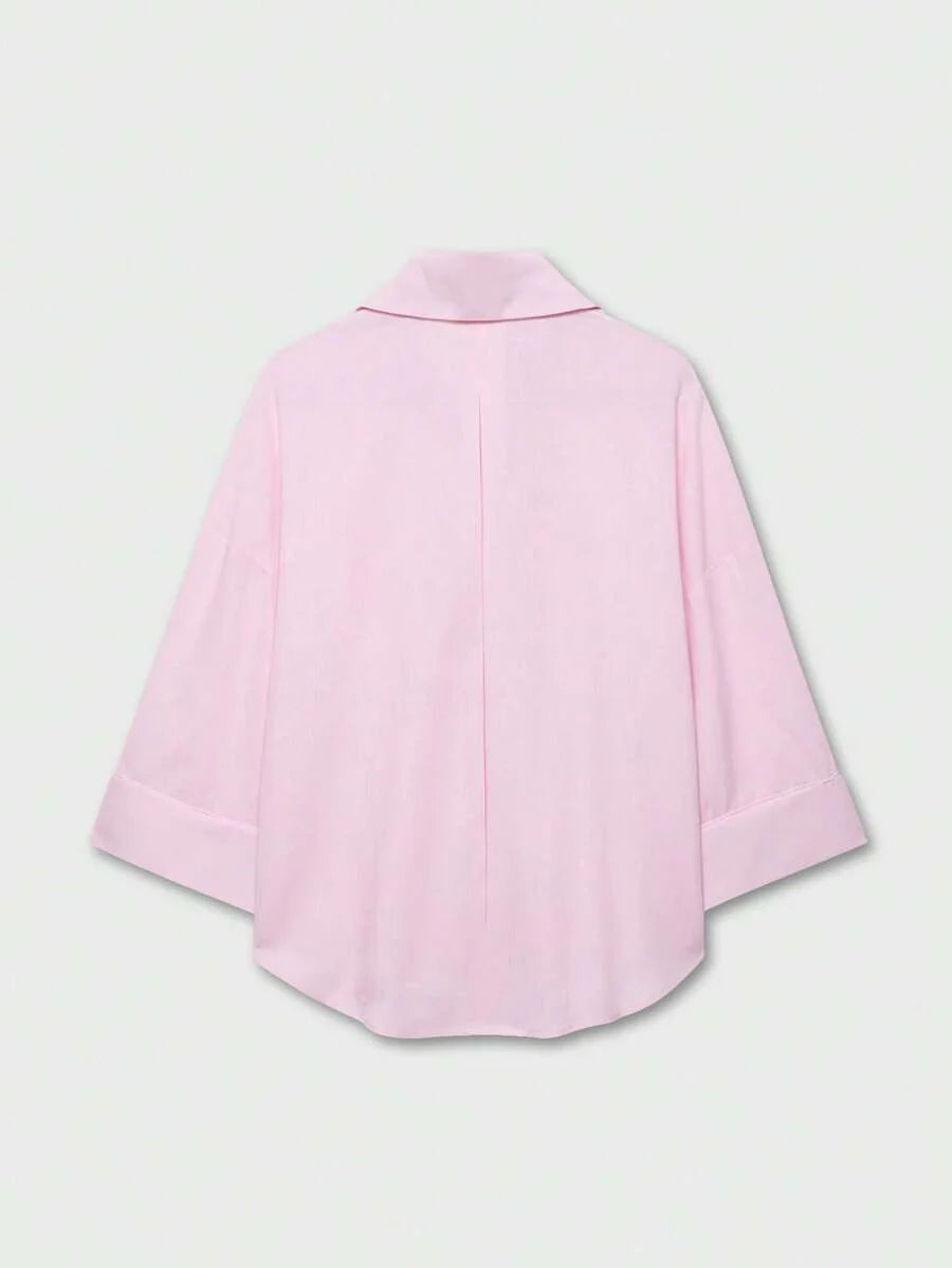 Sky Blue Button Front Shirt For Women Casual Office Everyday Wear Versatile Daily Shirt