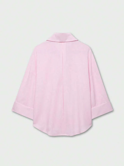 Sky Blue Button Front Shirt For Women Casual Office Everyday Wear Versatile Daily Shirt