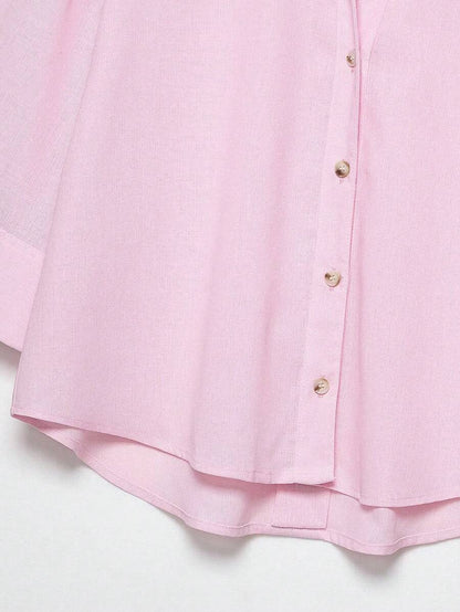 Sky Blue Button Front Shirt For Women Casual Office Everyday Wear Versatile Daily Shirt