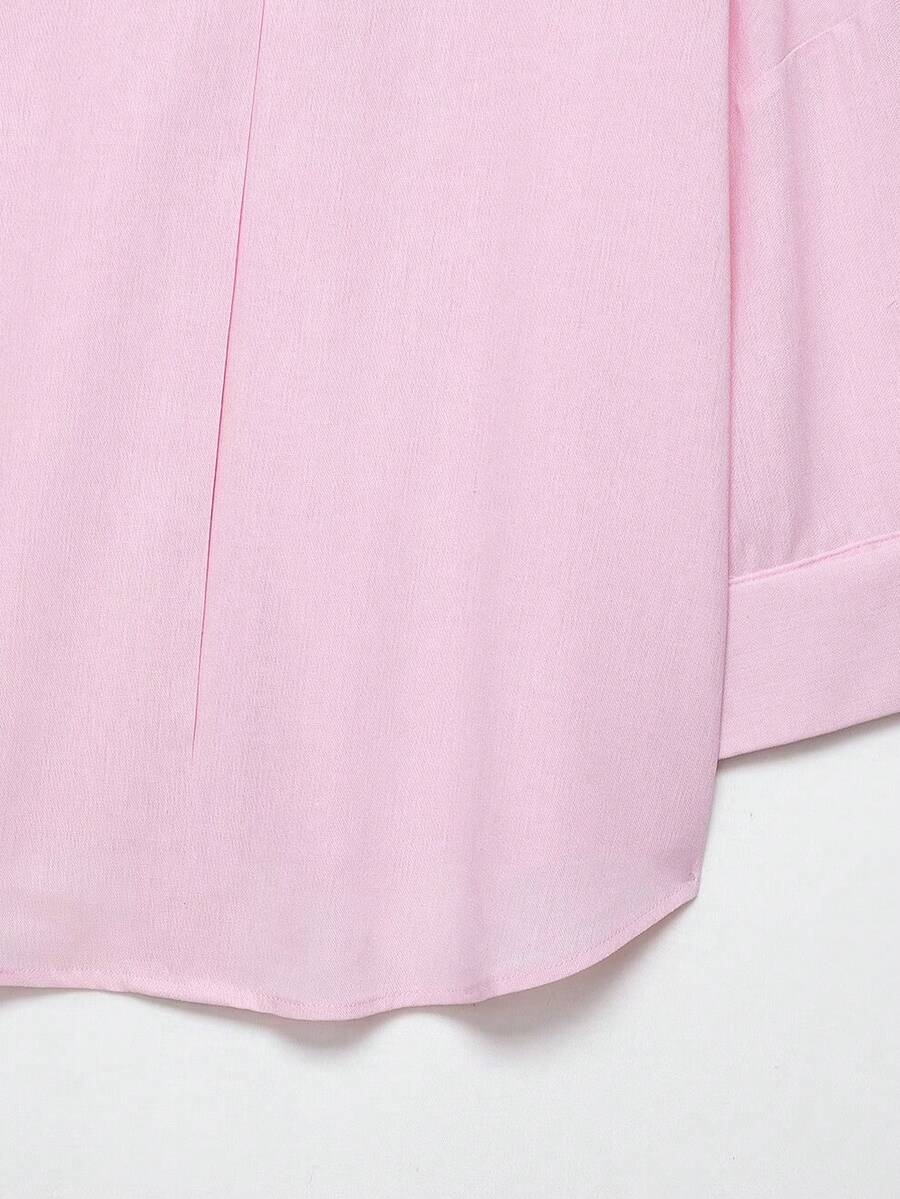 Sky Blue Button Front Shirt For Women Casual Office Everyday Wear Versatile Daily Shirt