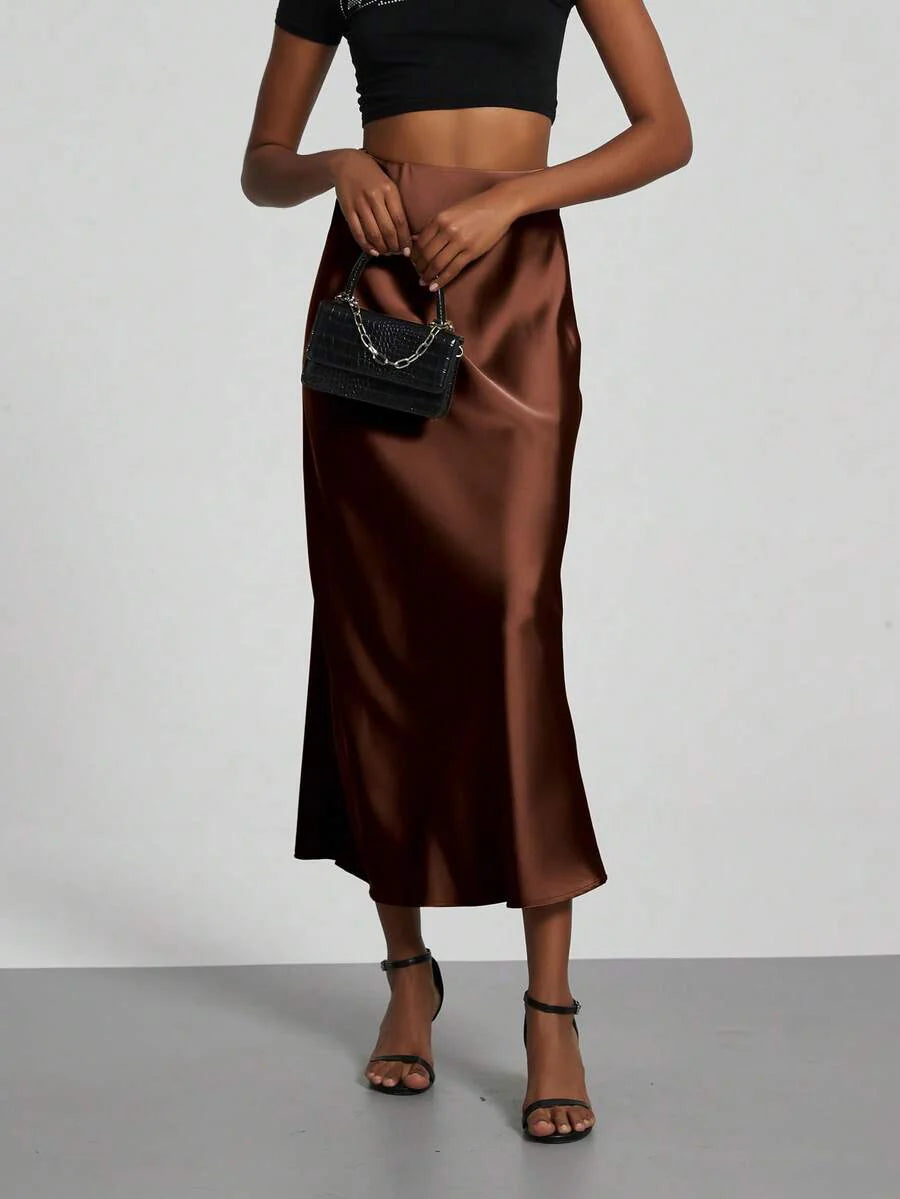 Elastic Satin Maxi Skirt