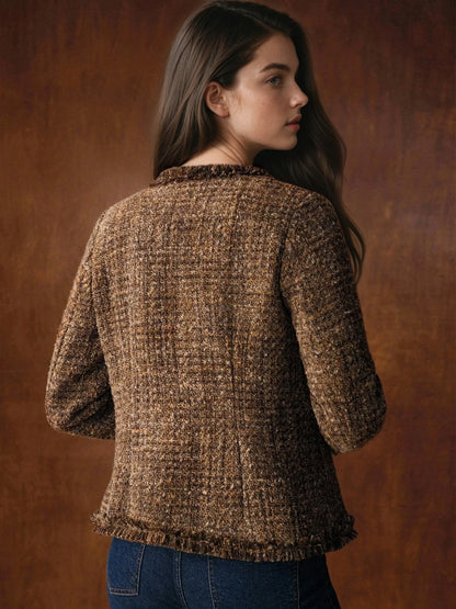 Tweed Button Up Winter Coat Lined For Warmth Premium Cozy