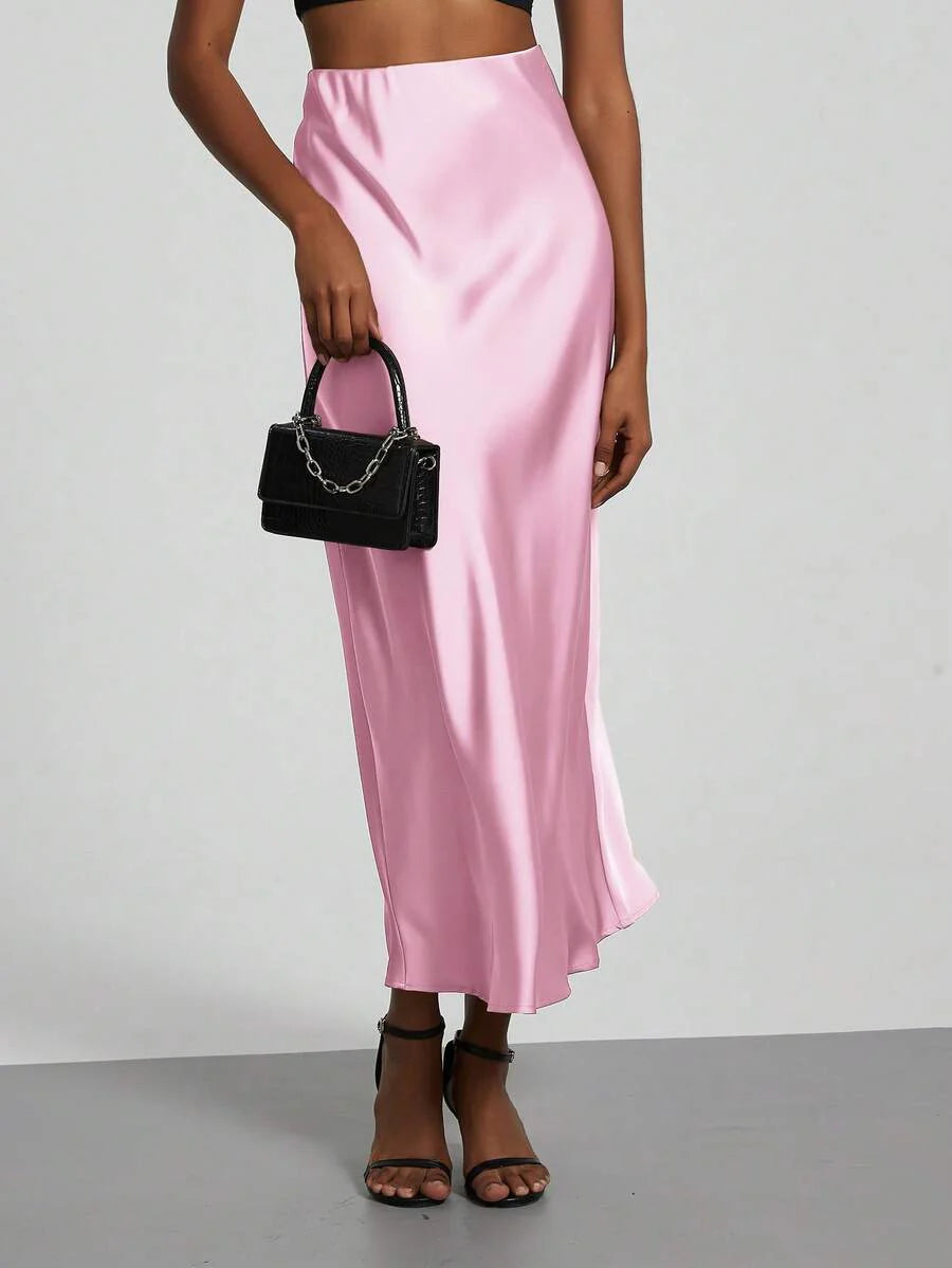 Elastic Satin Maxi Skirt