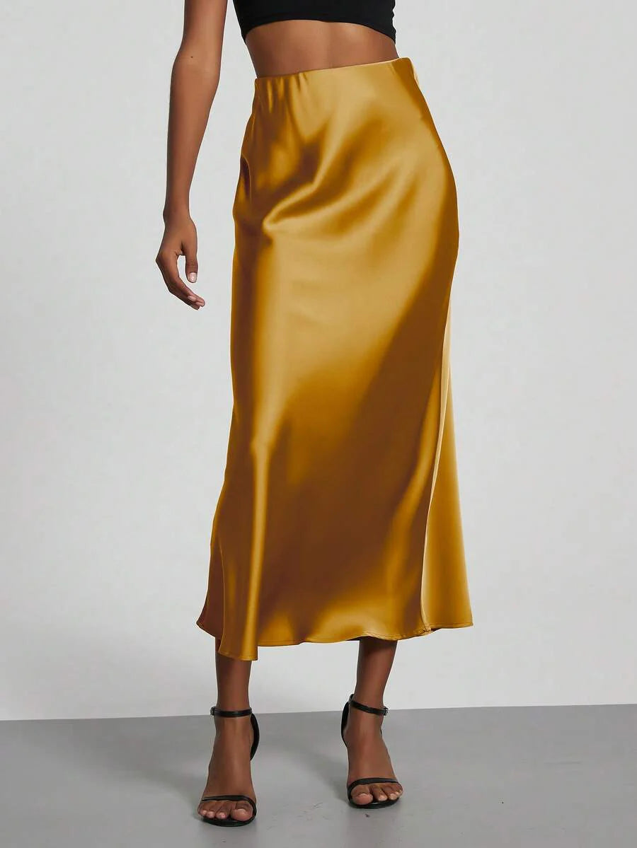 Elastic Satin Maxi Skirt
