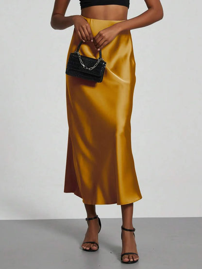 Elastic Satin Maxi Skirt