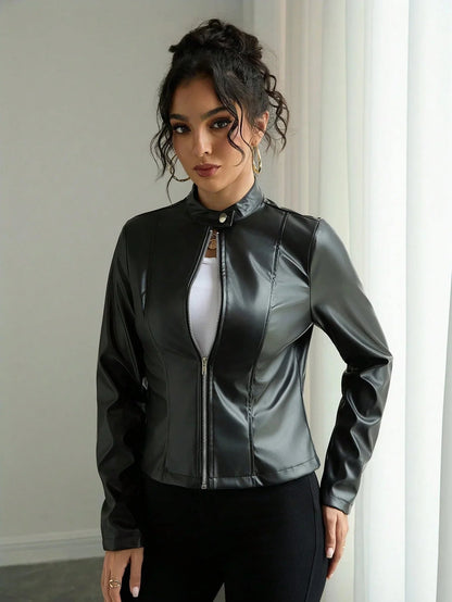 Leather Jacket Stand Collar Timeless Style For Daily Wear
