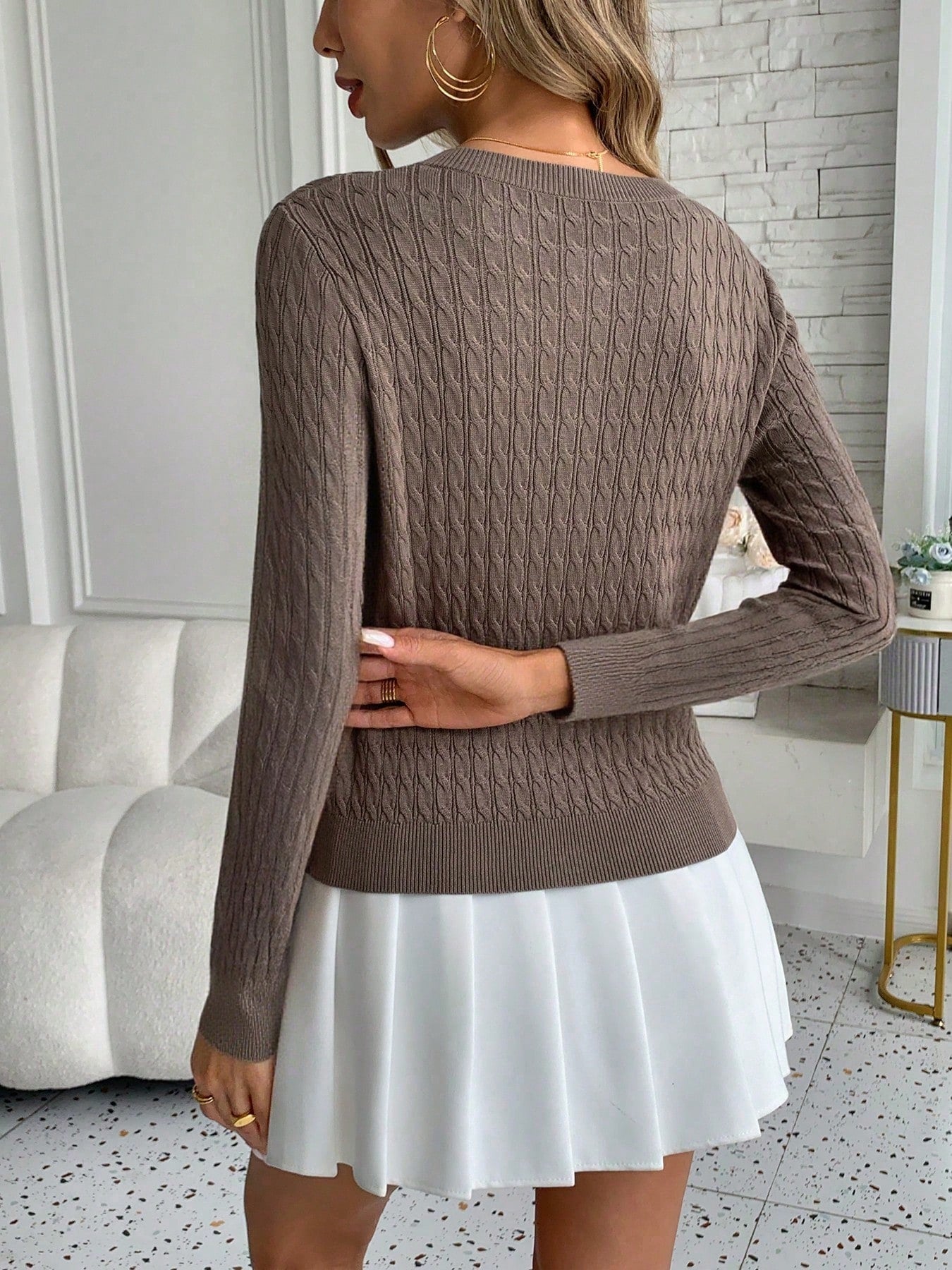 Taupe Cable Knit Cardigan