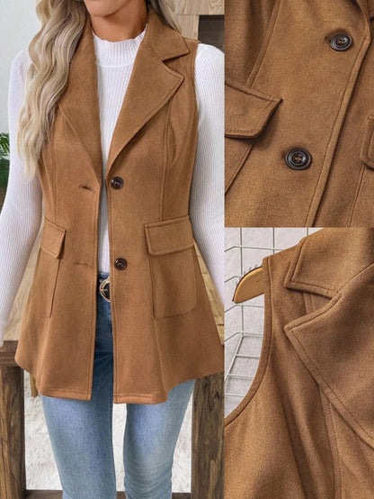 Sleeveless Lapel Neck Vest Blazer Slim Fit With Pockets