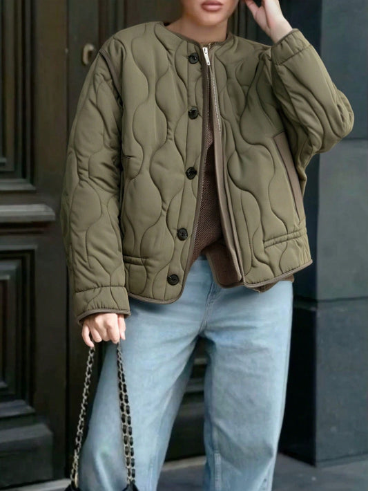 Quilted Padded Zip Front Jacket With Pockets