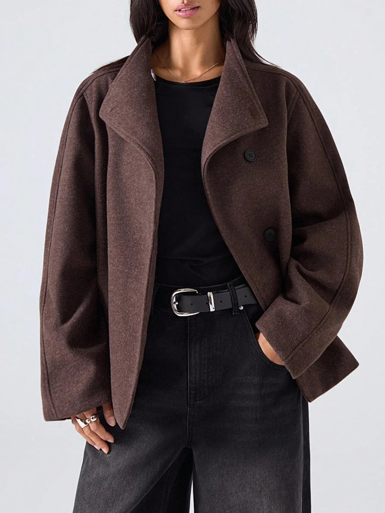 Minimalist Wool Blend Jacket Double Breasted With Pockets