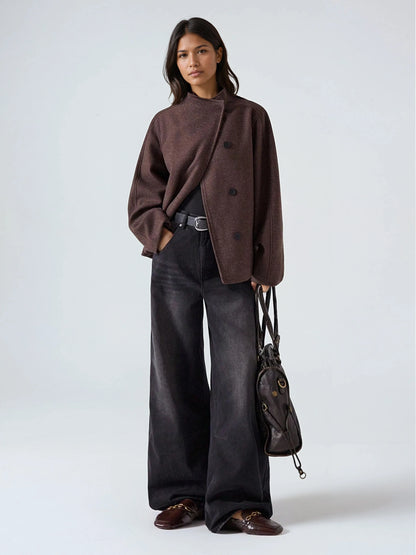 Minimalist Wool Blend Jacket Double Breasted With Pockets