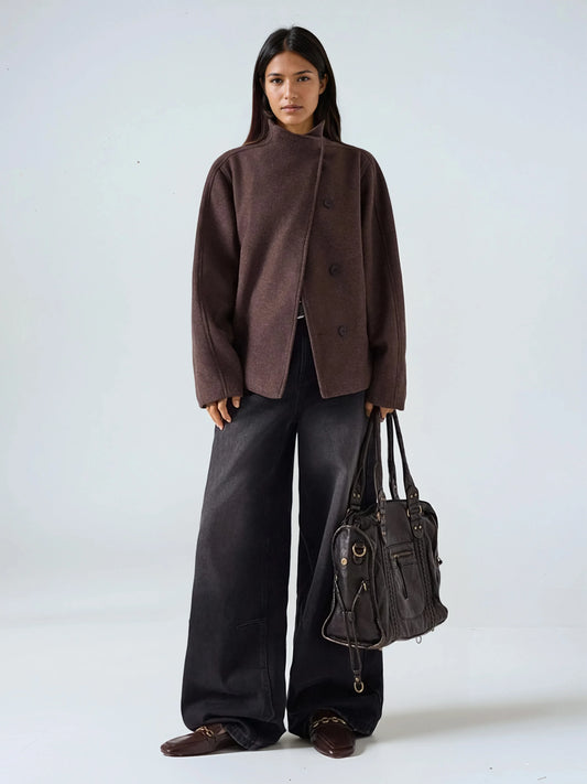 Minimalist Wool Blend Jacket Double Breasted With Pockets