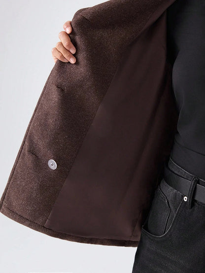 Minimalist Wool Blend Jacket Double Breasted With Pockets